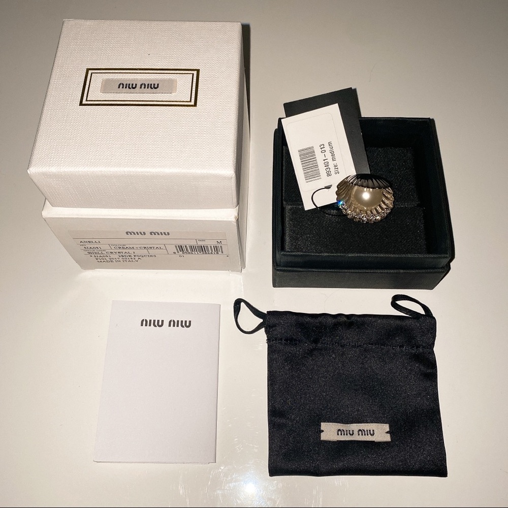 MIU MIU Seashell Crystal Pearl Ring
